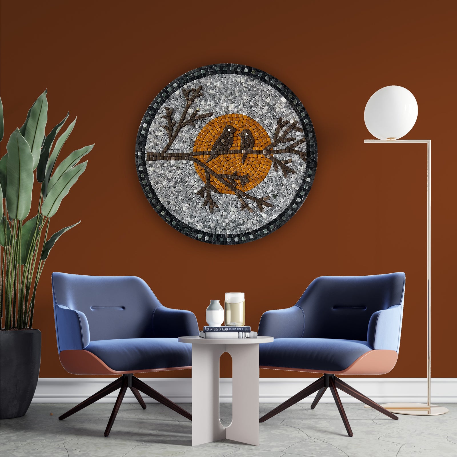 Chirping Bird in Morning Stoned Wall Mosaics (24" inches)