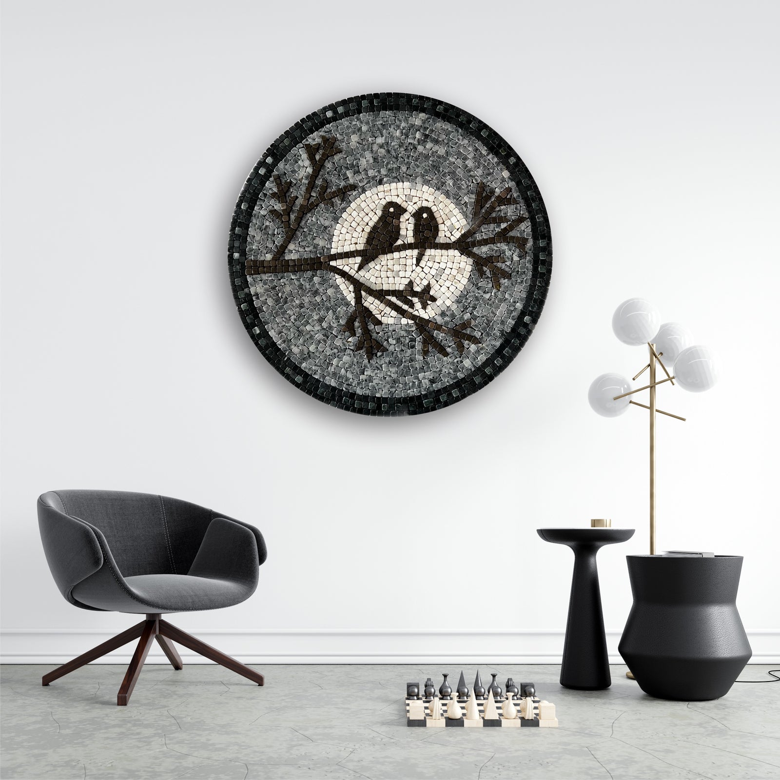 Chirping Bird in Evening  Stoned Wall Mosaics (24" inches)