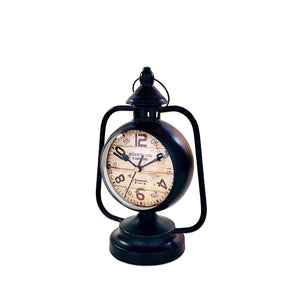 Closed Top lantern Retro Black Metal Table Clock