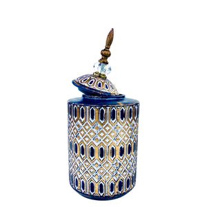 Traditional Blue Ceramic Vase With Lid