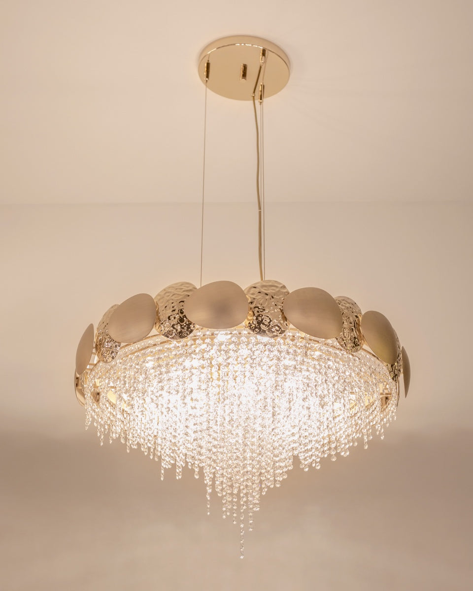 Ovel Hammerd Crystal Beads Chandelier
