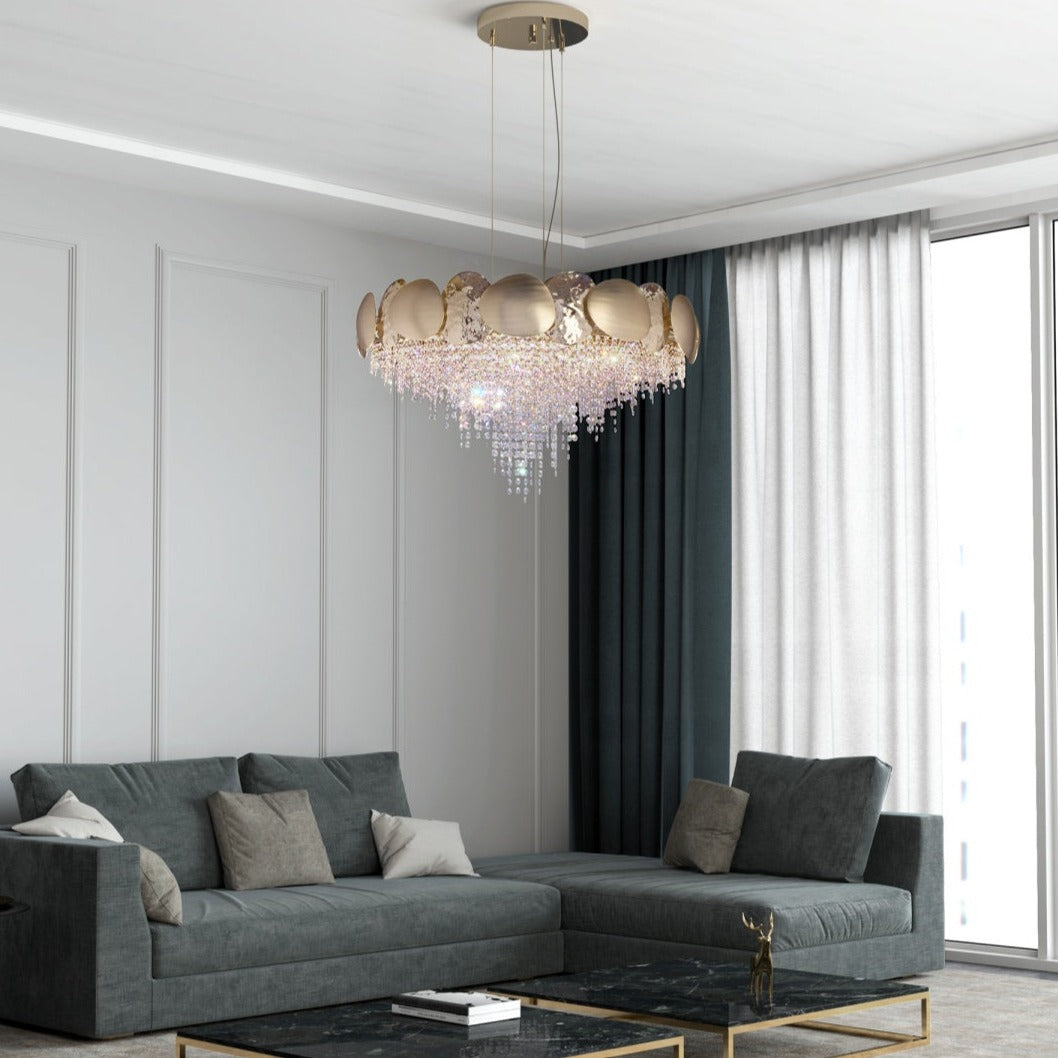 Ovel Hammerd Crystal Beads Chandelier