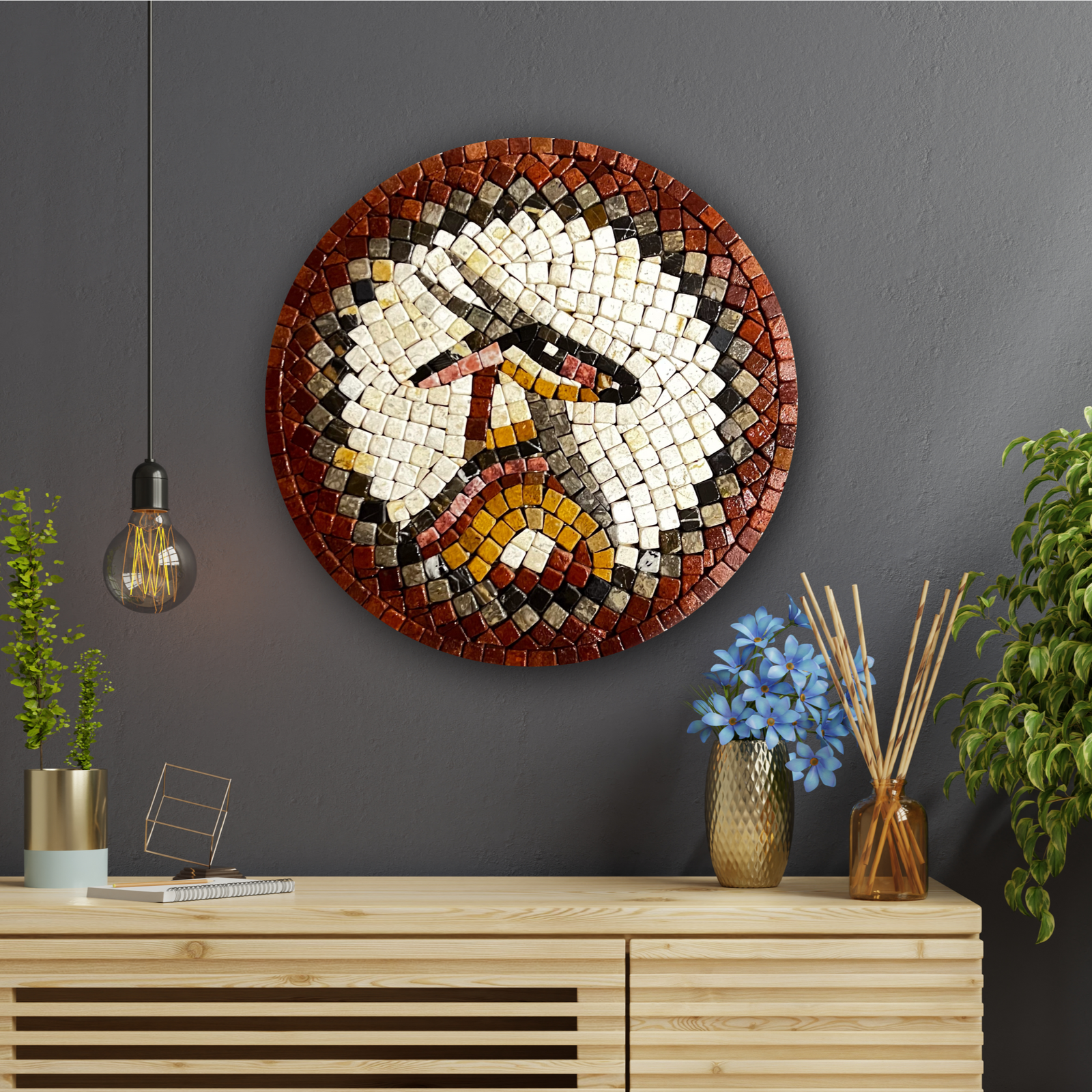 Glaring Deer Stoned Wall Mosaics (12" Inches)