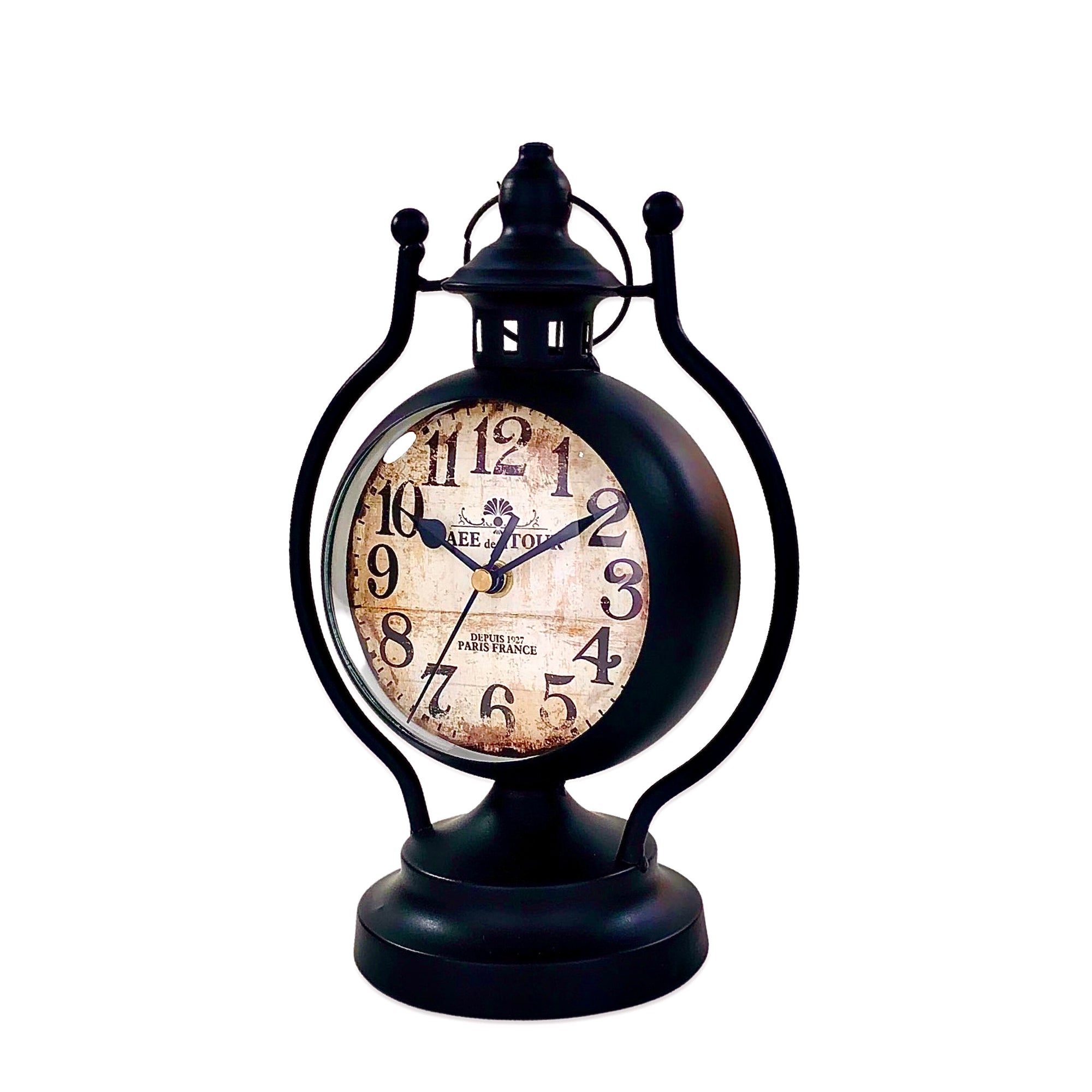 Open Top lantern Retro Black Metal Table Clock