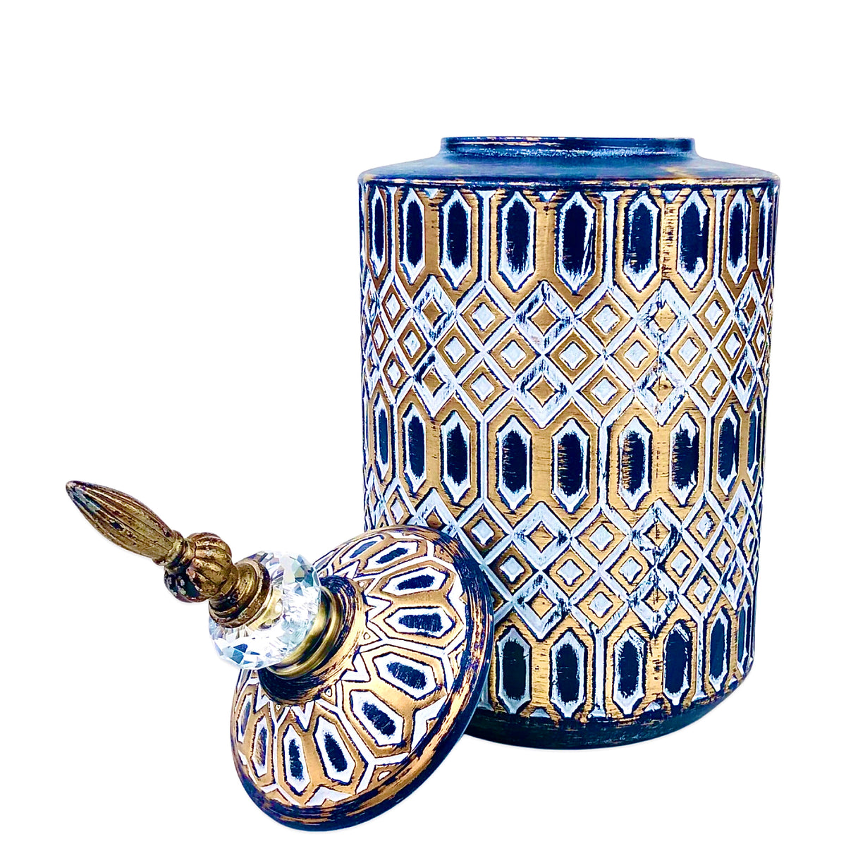 Traditional Blue Ceramic Vase With Lid