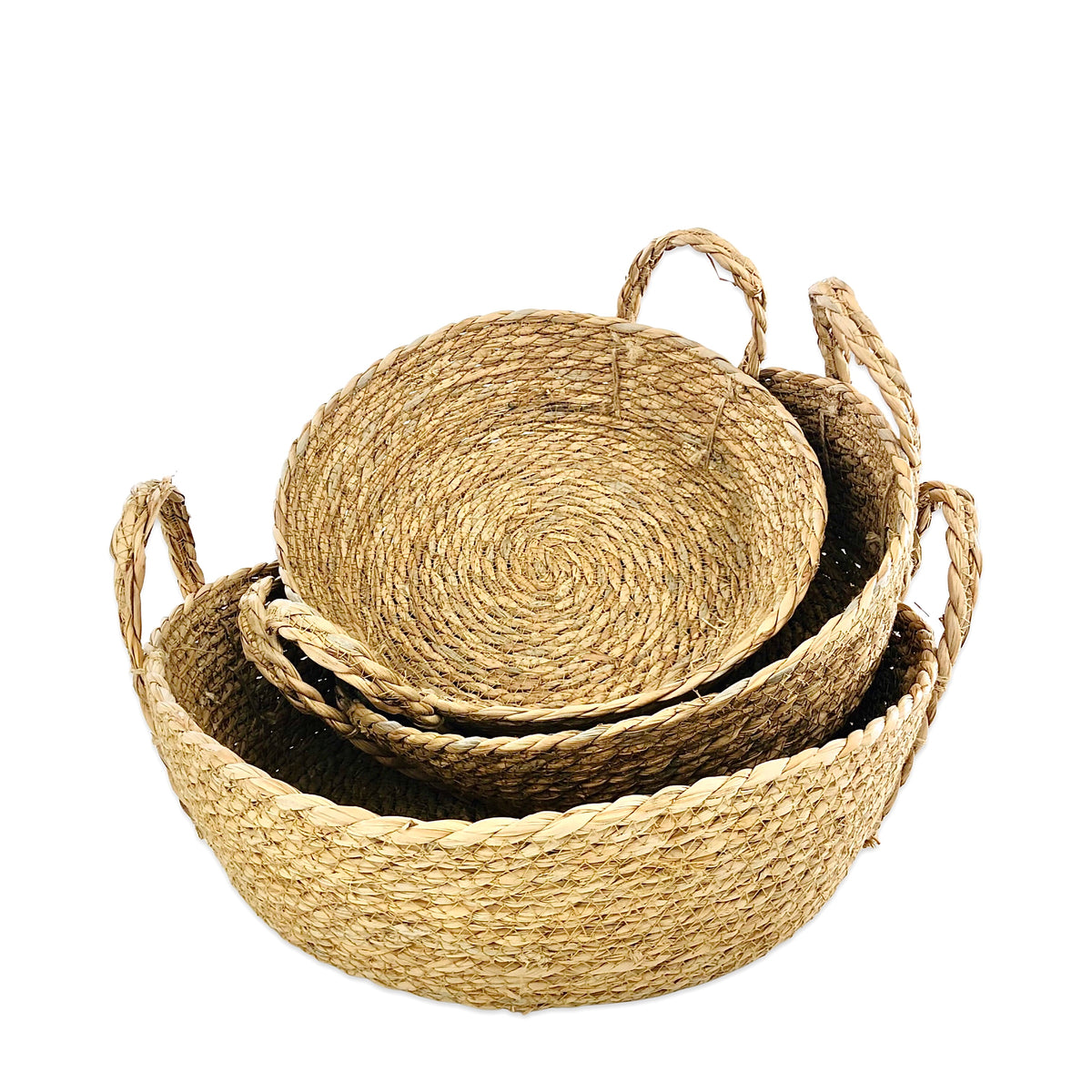 Sea Grass Basket With Handle (Set Of 3)