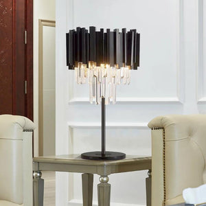 Matt Black Crystal Bars Table Lamp