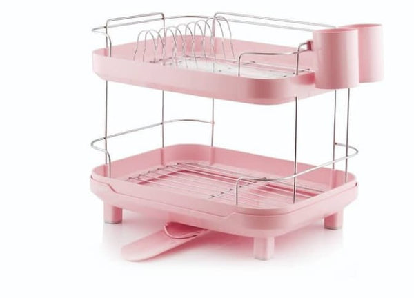 Durane 2 Tier Dish Drainer With Glass Holder & Drip Tray (Pink)