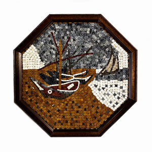 Boat in Red River Stoned Wall Mosaics (24" inches)
