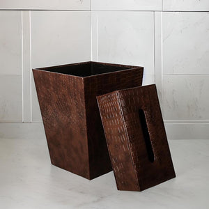 Leather Basket with Tissue Box (Dark Brown)