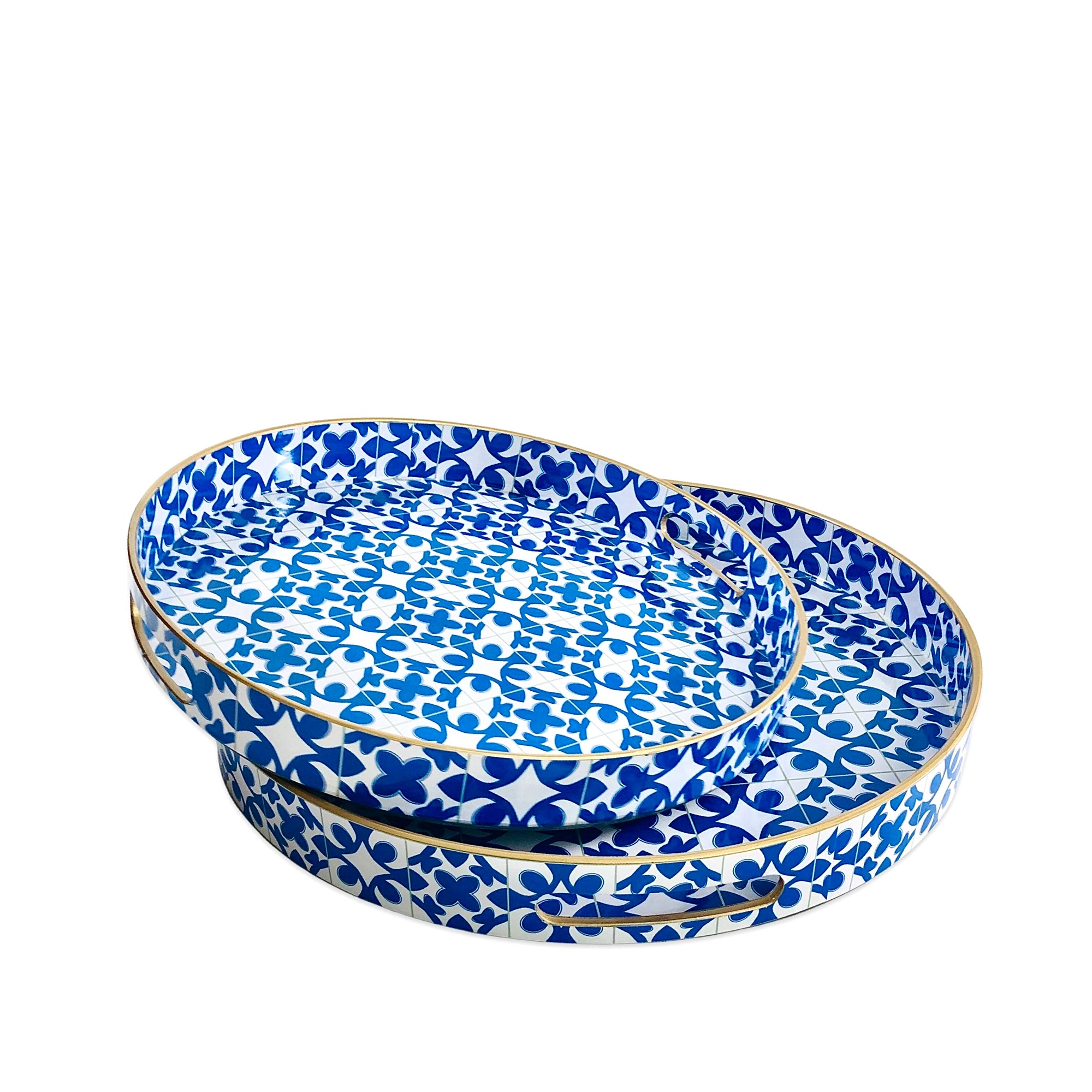 Moroccan Blue Round Tray (Set of 2)
