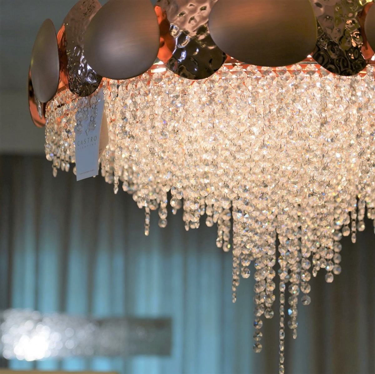 Ovel Hammerd Crystal Beads Chandelier