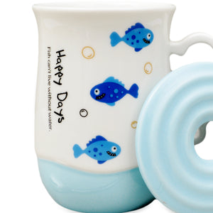 Fish Style Ceramic Mug With Lid And Spoon