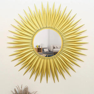 Golden Sharp Leaves Metal Wall Décor with Mirror