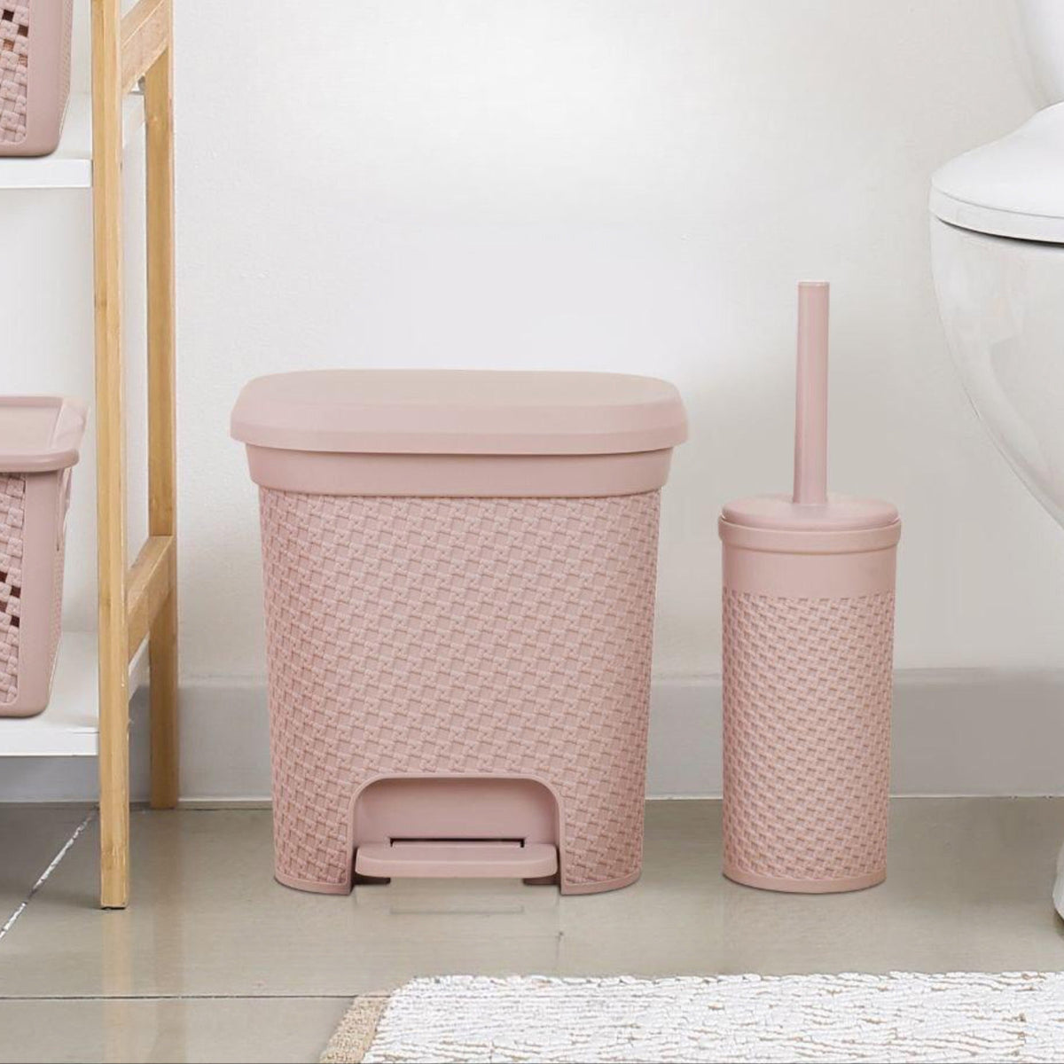 Braided Design Peddle Bin & Toilet Brush Set