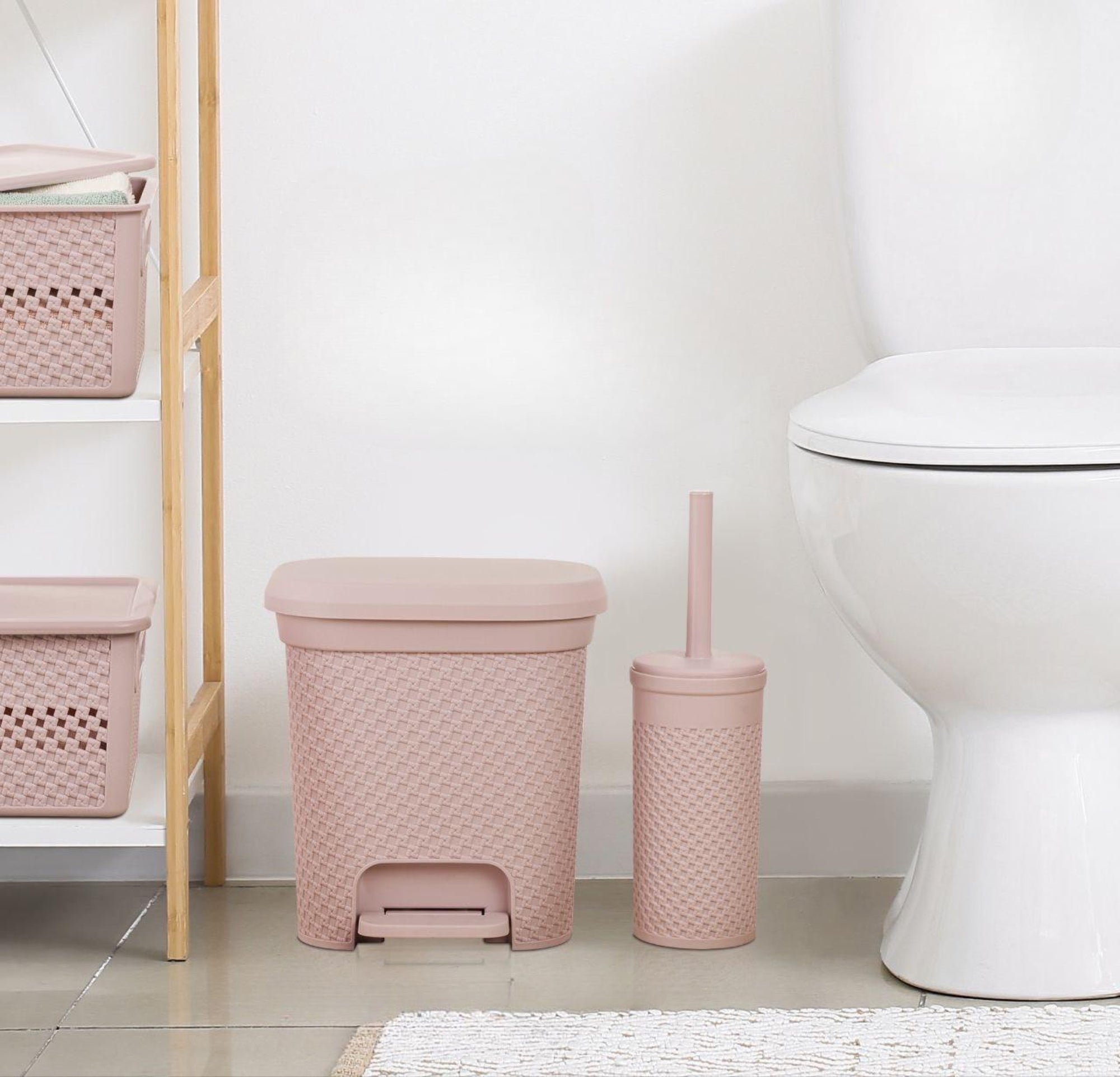 Braided Design Peddle Bin & Toilet Brush Set