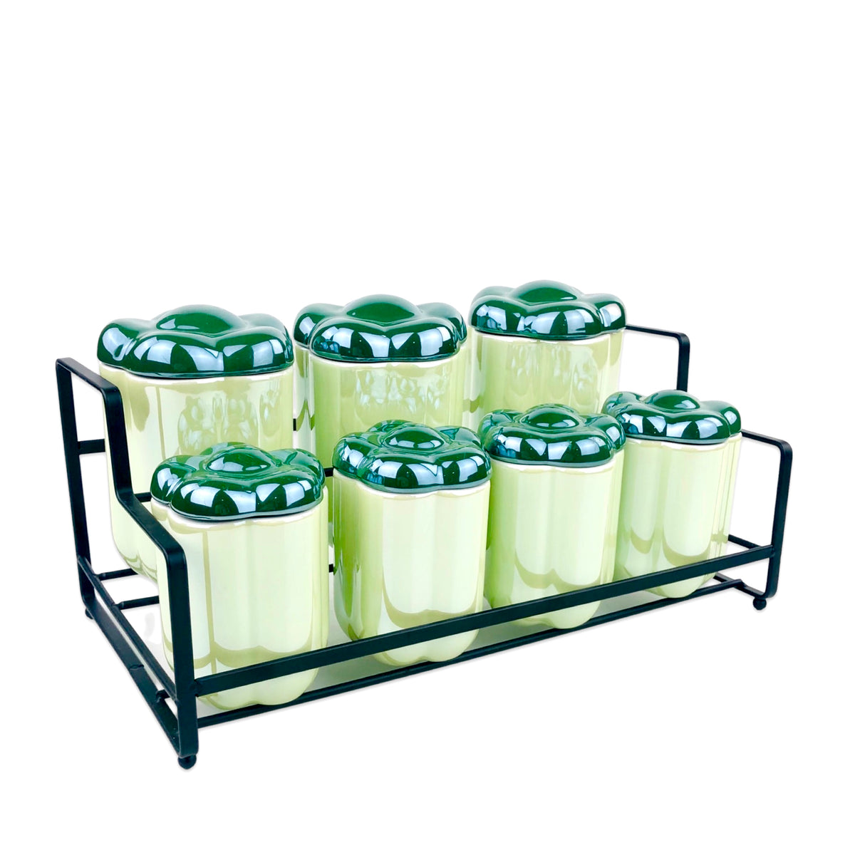 Ceramic 7 Pieces Seasoning Pots & Stand