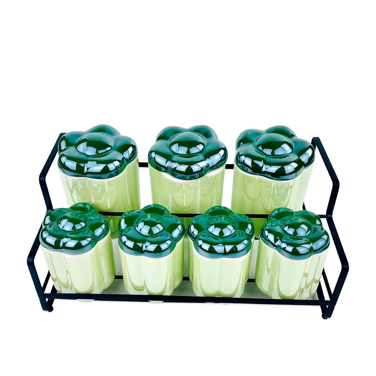 Ceramic 7 Pieces Seasoning Pots & Stand