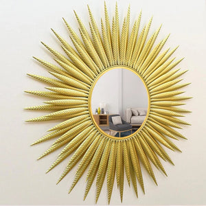 Golden Sharp Leaves Metal Wall Décor with Mirror