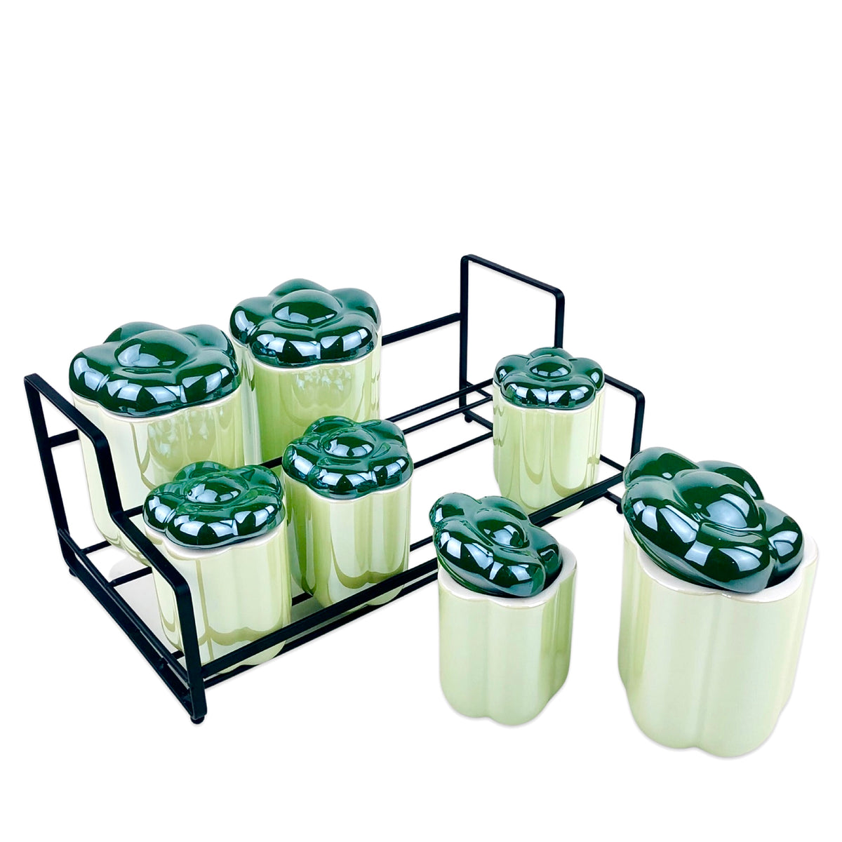 Ceramic 7 Pieces Seasoning Pots & Stand