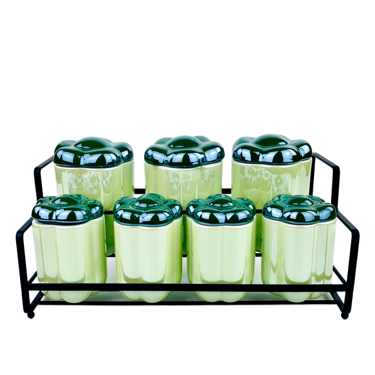 Ceramic 7 Pieces Seasoning Pots & Stand