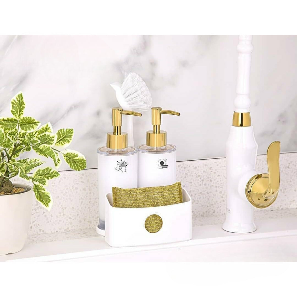 Twin Acrylic Lotion Dispenser with Brush and Sponge