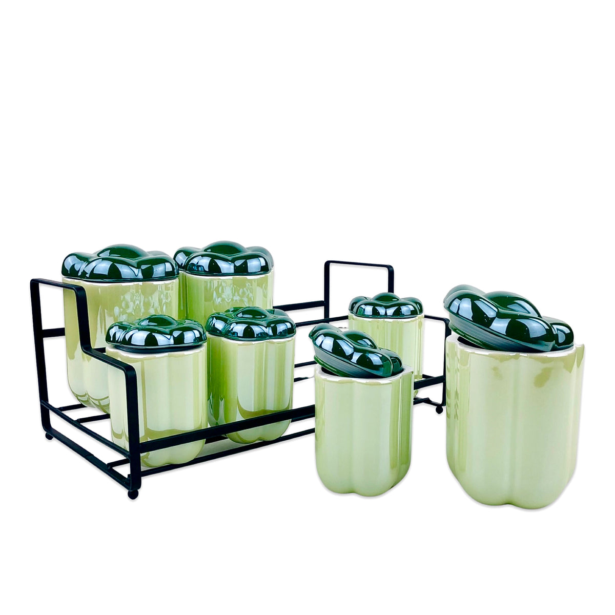 Ceramic 7 Pieces Seasoning Pots & Stand