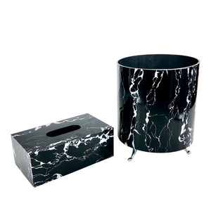Marble Texture Basket with Tissue Box (Glossy Black)