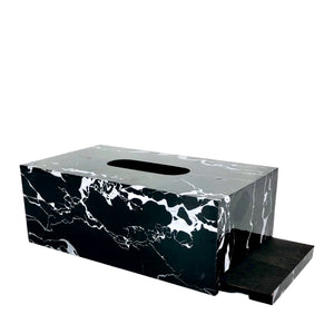 Marble Texture Basket with Tissue Box (Glossy Black)