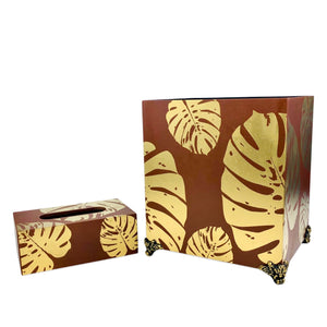Autumn Golden Leaves Basket with Tissue Box (Brown)