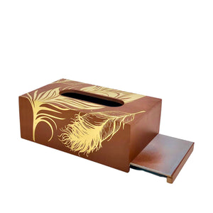 Golden Feather Basket with Tissue Box (Brown)
