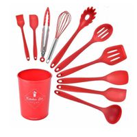 Colorful Kitchen Utensils Silicone 12 Piece (Red)