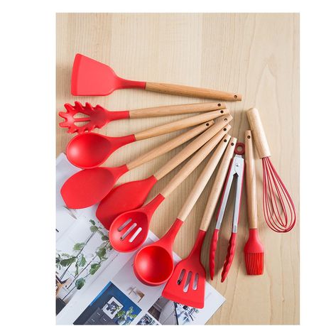 Colorful Kitchen Utensils Silicone 12 Piece (Red)